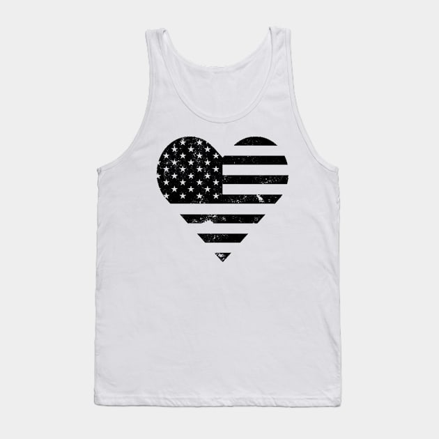 Black Distressed American Heart Flag USA Patriotic - Heart Flag - 4th of July- I love USA Tank Top by DazzlingApparel